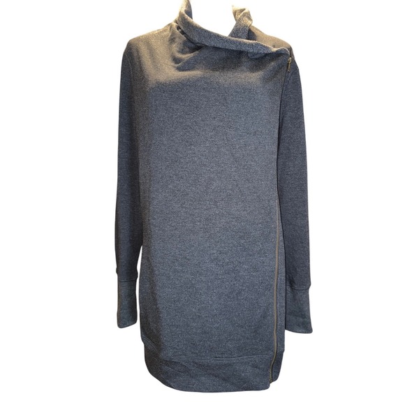 Caslon Womens Gray Asymmetrical Zip Up‎ Funnel Neck Tunic Sweatshirt Medium - Picture 2 of 10